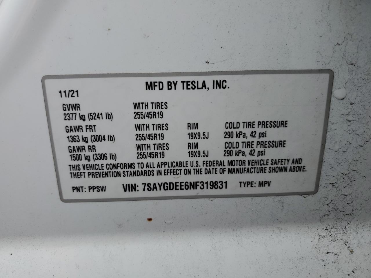 Photo 11 VIN: 7SAYGDEE6NF319831 - TESLA MODEL Y 