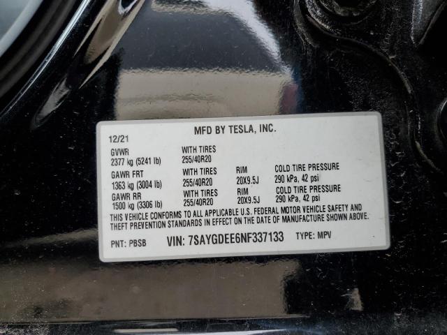 Photo 11 VIN: 7SAYGDEE6NF337133 - TESLA MODEL Y 