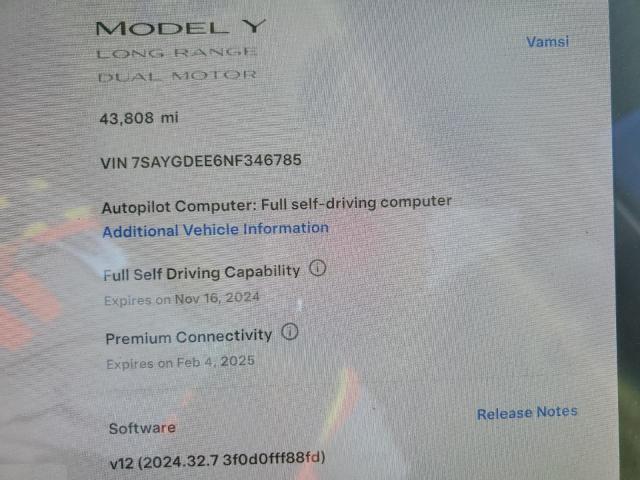 Photo 8 VIN: 7SAYGDEE6NF346785 - TESLA MODEL Y 