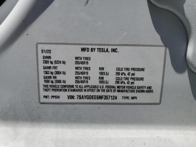 Photo 11 VIN: 7SAYGDEE6NF357124 - TESLA MODEL Y 