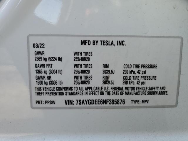 Photo 11 VIN: 7SAYGDEE6NF385876 - TESLA MODEL Y 