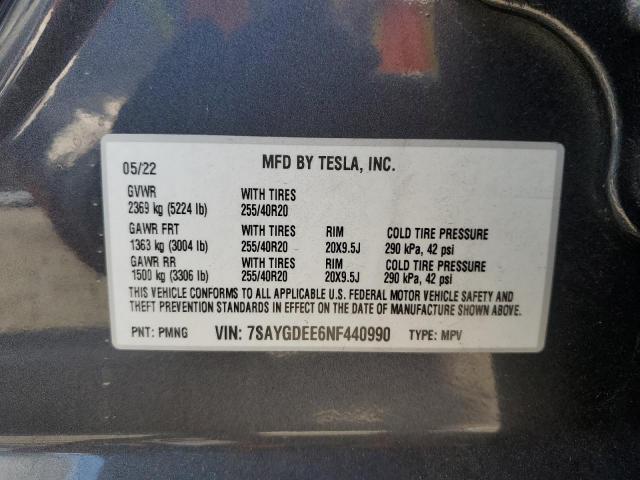 Photo 11 VIN: 7SAYGDEE6NF440990 - TESLA MODEL Y 