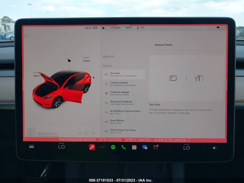 Photo 15 VIN: 7SAYGDEE6NF450905 - TESLA MODEL Y 