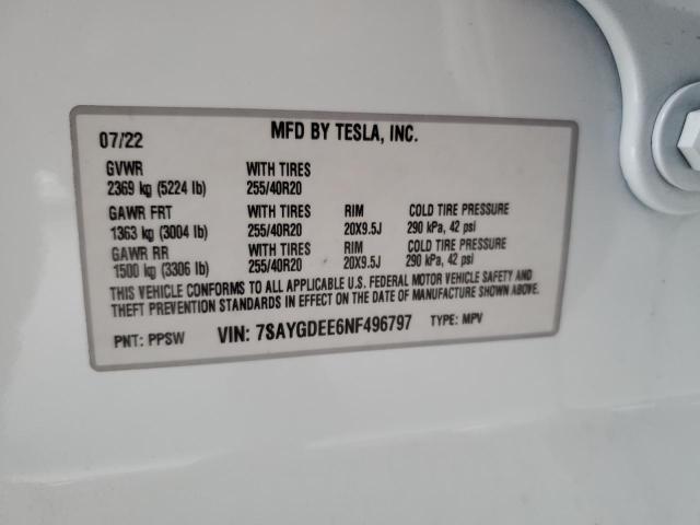 Photo 11 VIN: 7SAYGDEE6NF496797 - TESLA MODEL Y 