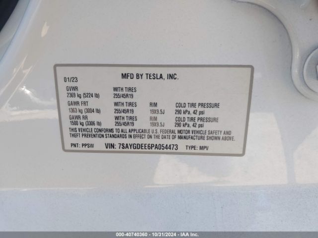 Photo 8 VIN: 7SAYGDEE6PA054473 - TESLA MODEL Y 