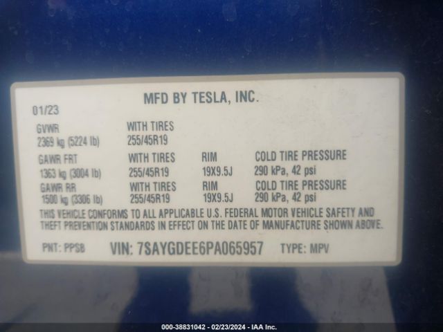 Photo 8 VIN: 7SAYGDEE6PA065957 - TESLA MODEL Y 