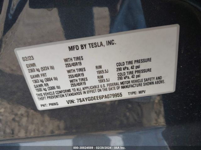 Photo 8 VIN: 7SAYGDEE6PA079955 - TESLA MODEL Y 