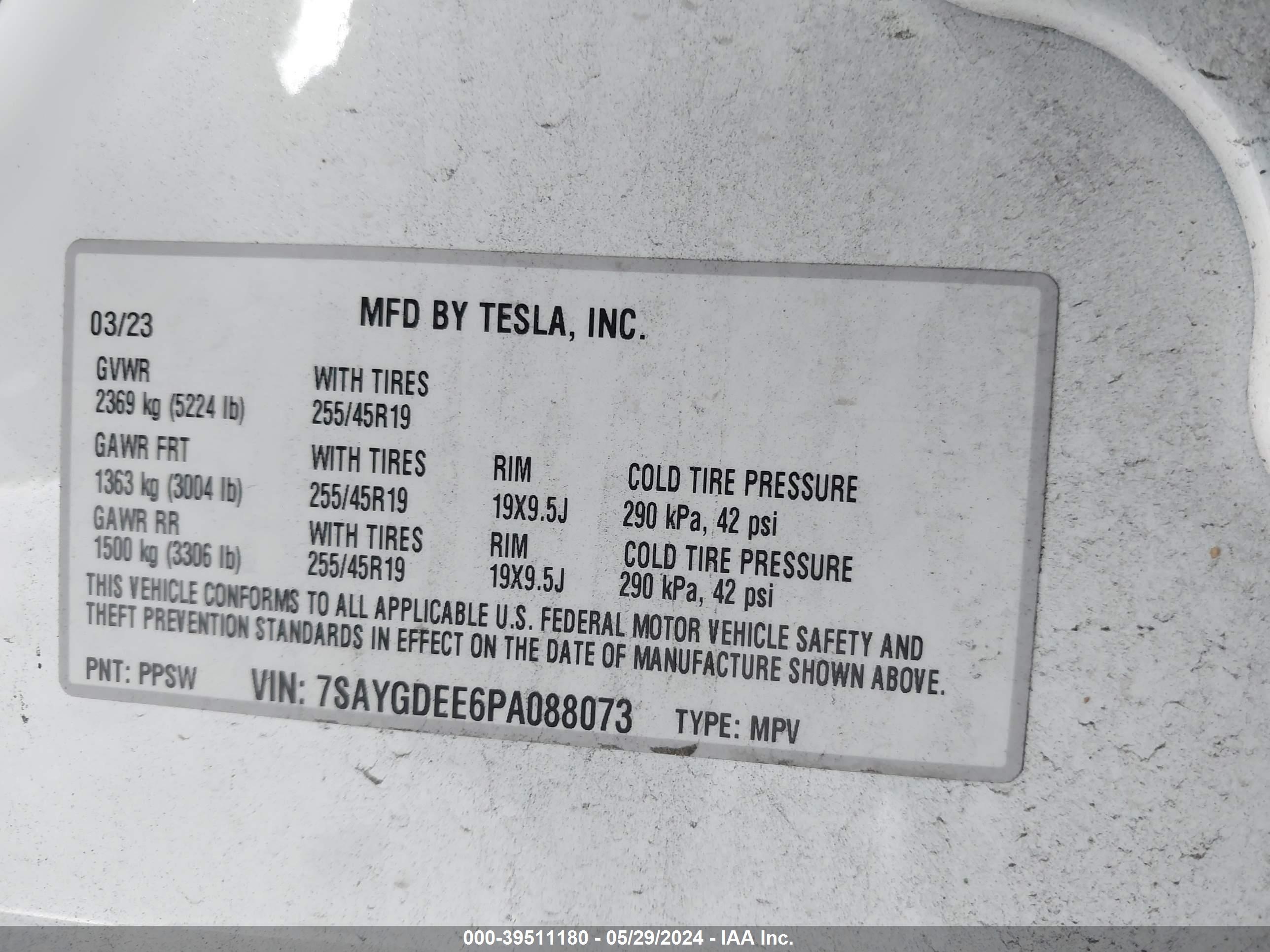 Photo 8 VIN: 7SAYGDEE6PA088073 - TESLA MODEL Y 