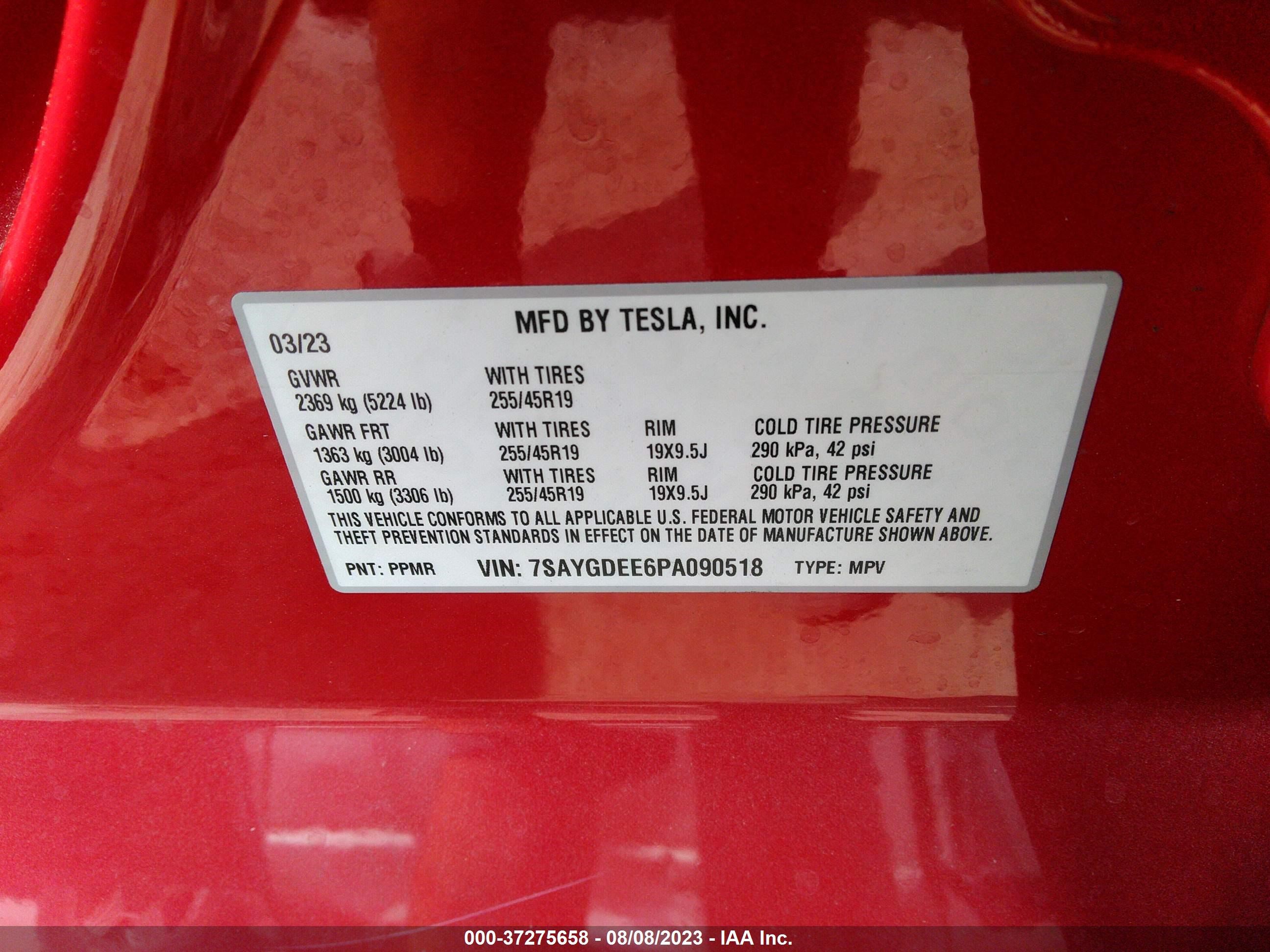 Photo 8 VIN: 7SAYGDEE6PA090518 - TESLA MODEL Y 