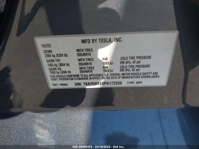 Photo 8 VIN: 7SAYGDEE6PA172586 - TESLA MODEL Y 