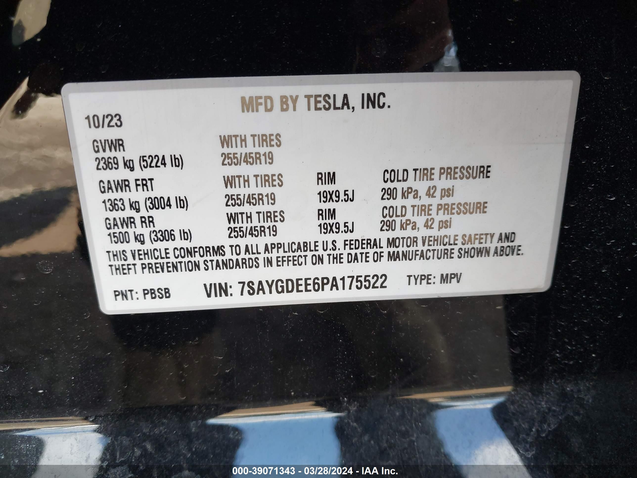 Photo 8 VIN: 7SAYGDEE6PA175522 - TESLA MODEL Y 