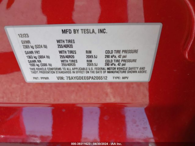 Photo 8 VIN: 7SAYGDEE6PA206512 - TESLA MODEL Y 