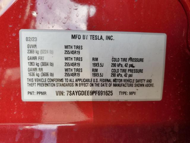 Photo 11 VIN: 7SAYGDEE6PF691625 - TESLA MODEL Y 