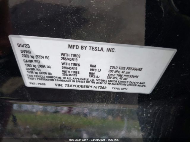 Photo 8 VIN: 7SAYGDEE6PF787268 - TESLA MODEL Y 