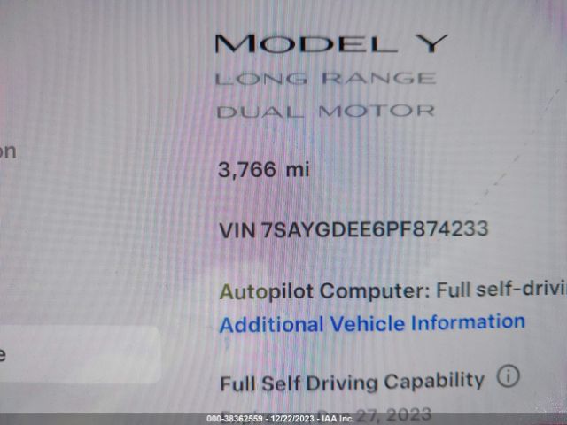 Photo 6 VIN: 7SAYGDEE6PF874233 - TESLA MODEL Y 