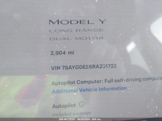 Photo 6 VIN: 7SAYGDEE6RA231722 - TESLA MODEL Y 