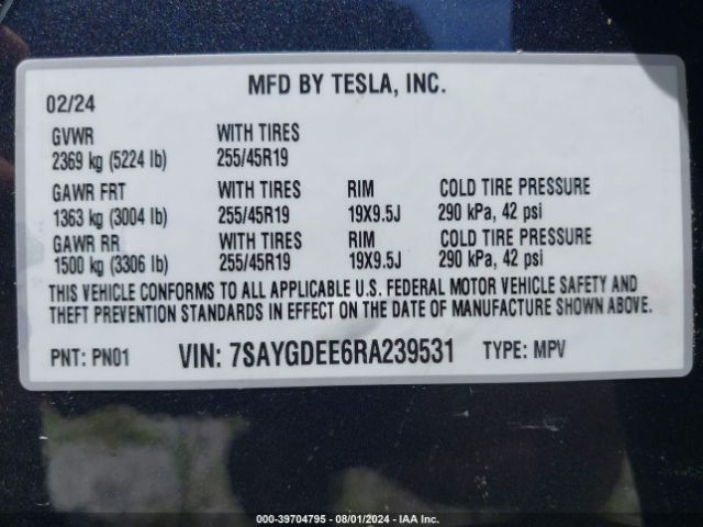 Photo 8 VIN: 7SAYGDEE6RA239531 - TESLA MODEL Y 