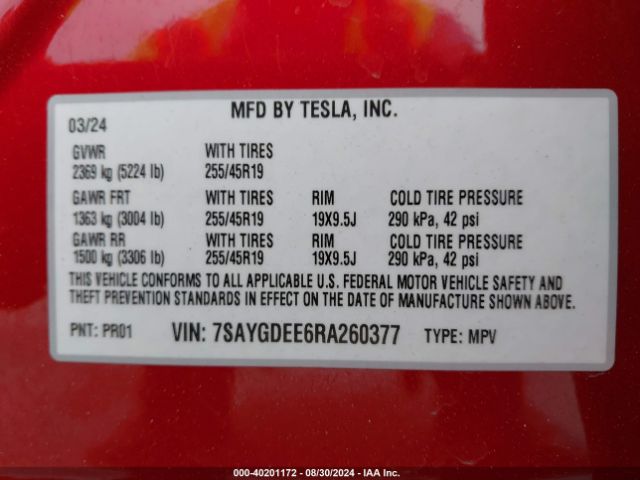 Photo 8 VIN: 7SAYGDEE6RA260377 - TESLA MODEL Y 