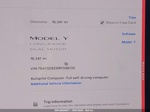 Photo 6 VIN: 7SAYGDEE6RF088130 - TESLA MODEL Y 