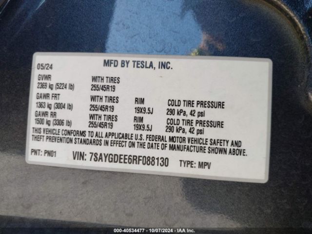 Photo 8 VIN: 7SAYGDEE6RF088130 - TESLA MODEL Y 