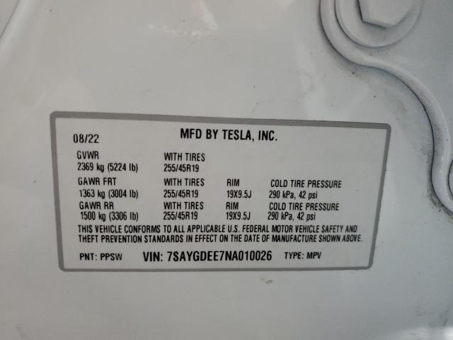 Photo 12 VIN: 7SAYGDEE7NA010026 - TESLA MODEL Y 