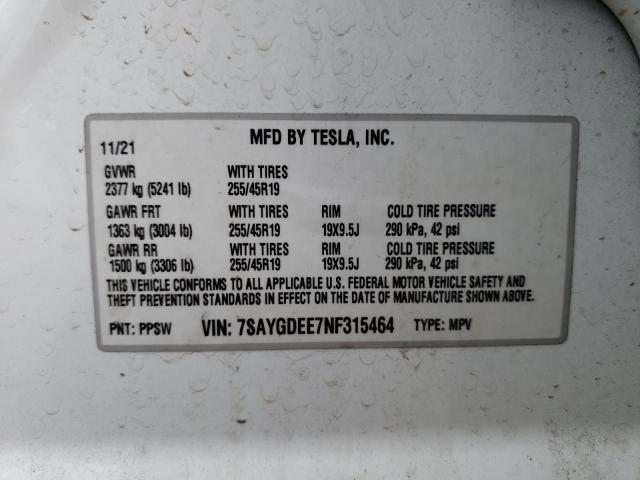 Photo 12 VIN: 7SAYGDEE7NF315464 - TESLA MODEL Y 