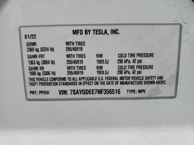 Photo 11 VIN: 7SAYGDEE7NF356516 - TESLA MODEL Y 