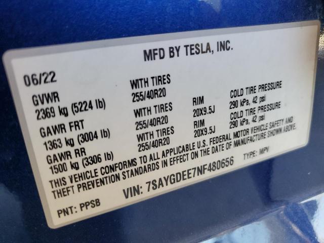 Photo 12 VIN: 7SAYGDEE7NF480656 - TESLA MODEL Y 