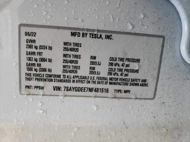 Photo 12 VIN: 7SAYGDEE7NF481516 - TESLA MODEL Y 