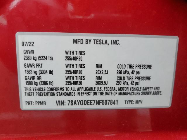 Photo 13 VIN: 7SAYGDEE7NF507841 - TESLA MODEL Y 