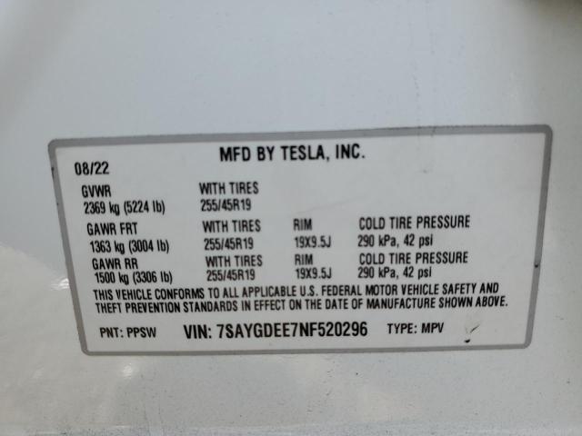 Photo 13 VIN: 7SAYGDEE7NF520296 - TESLA MODEL Y 