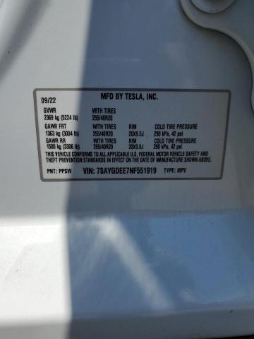 Photo 12 VIN: 7SAYGDEE7NF551919 - TESLA MODEL Y 