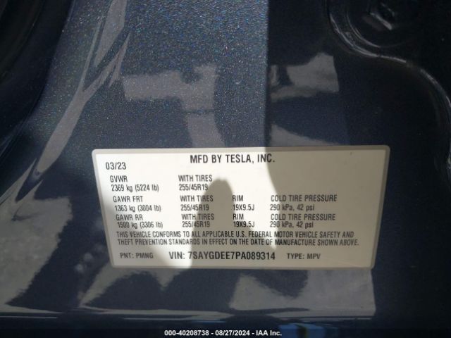 Photo 8 VIN: 7SAYGDEE7PA089314 - TESLA MODEL Y 