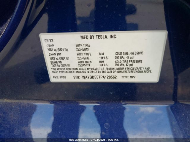 Photo 8 VIN: 7SAYGDEE7PA120562 - TESLA MODEL Y 