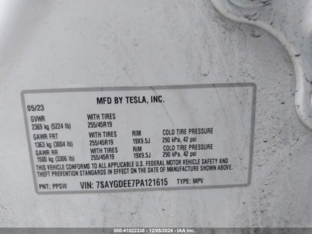 Photo 8 VIN: 7SAYGDEE7PA121615 - TESLA MODEL Y 