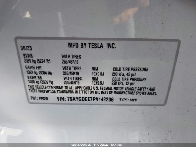 Photo 8 VIN: 7SAYGDEE7PA142206 - TESLA MODEL Y 