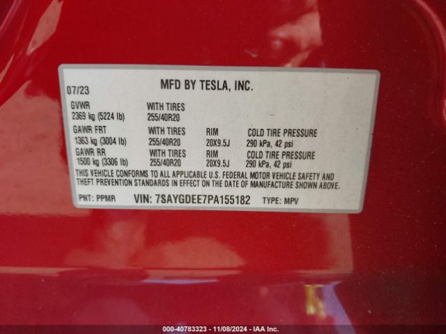 Photo 8 VIN: 7SAYGDEE7PA155182 - TESLA MODEL Y 