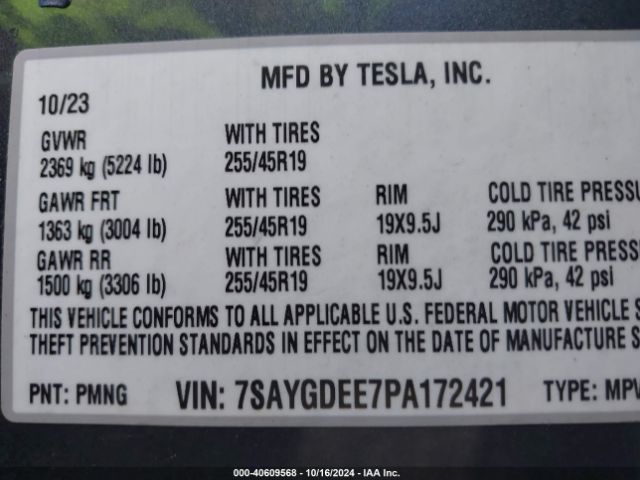 Photo 8 VIN: 7SAYGDEE7PA172421 - TESLA MODEL Y 