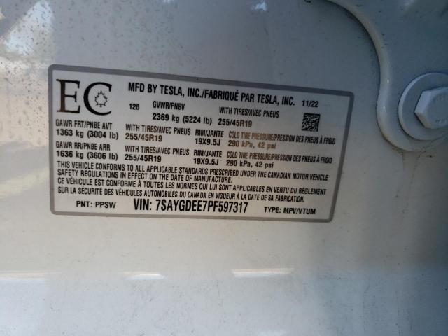 Photo 13 VIN: 7SAYGDEE7PF597317 - TESLA MODEL Y 