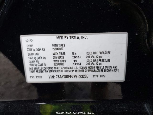 Photo 8 VIN: 7SAYGDEE7PF623205 - TESLA MODEL Y 