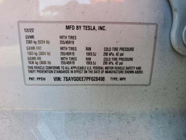 Photo 12 VIN: 7SAYGDEE7PF628498 - TESLA MODEL Y 