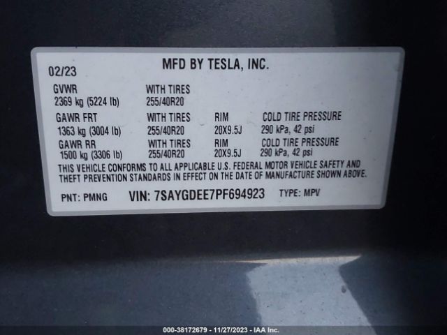 Photo 8 VIN: 7SAYGDEE7PF694923 - TESLA MODEL Y 