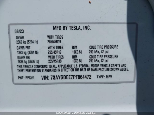 Photo 8 VIN: 7SAYGDEE7PF864472 - TESLA MODEL Y 