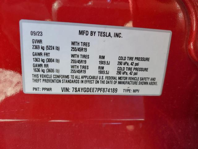 Photo 13 VIN: 7SAYGDEE7PF874189 - TESLA MODEL Y 