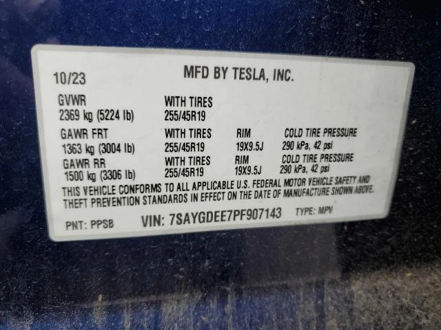 Photo 11 VIN: 7SAYGDEE7PF907143 - TESLA MODEL Y 