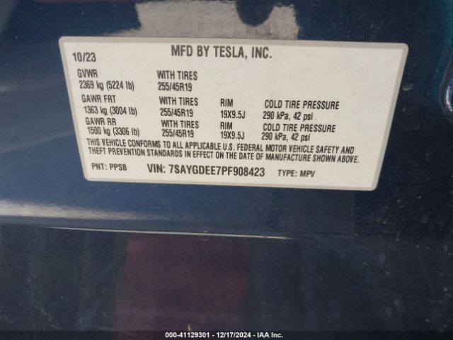 Photo 8 VIN: 7SAYGDEE7PF908423 - TESLA MODEL Y 