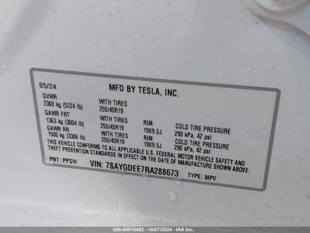 Photo 8 VIN: 7SAYGDEE7RA288673 - TESLA MODEL Y 