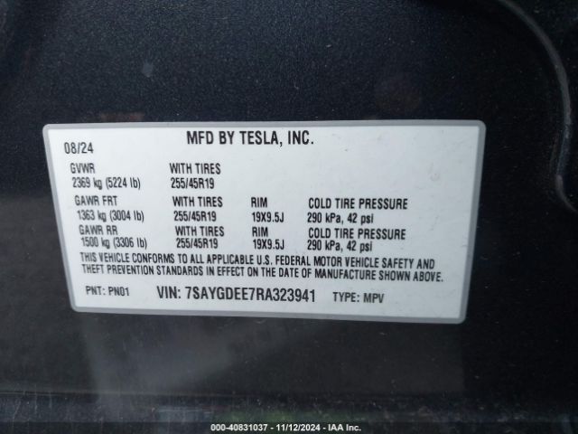 Photo 8 VIN: 7SAYGDEE7RA323941 - TESLA MODEL Y 