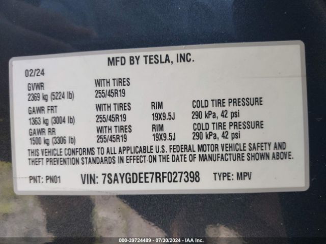 Photo 8 VIN: 7SAYGDEE7RF027398 - TESLA MODEL Y 