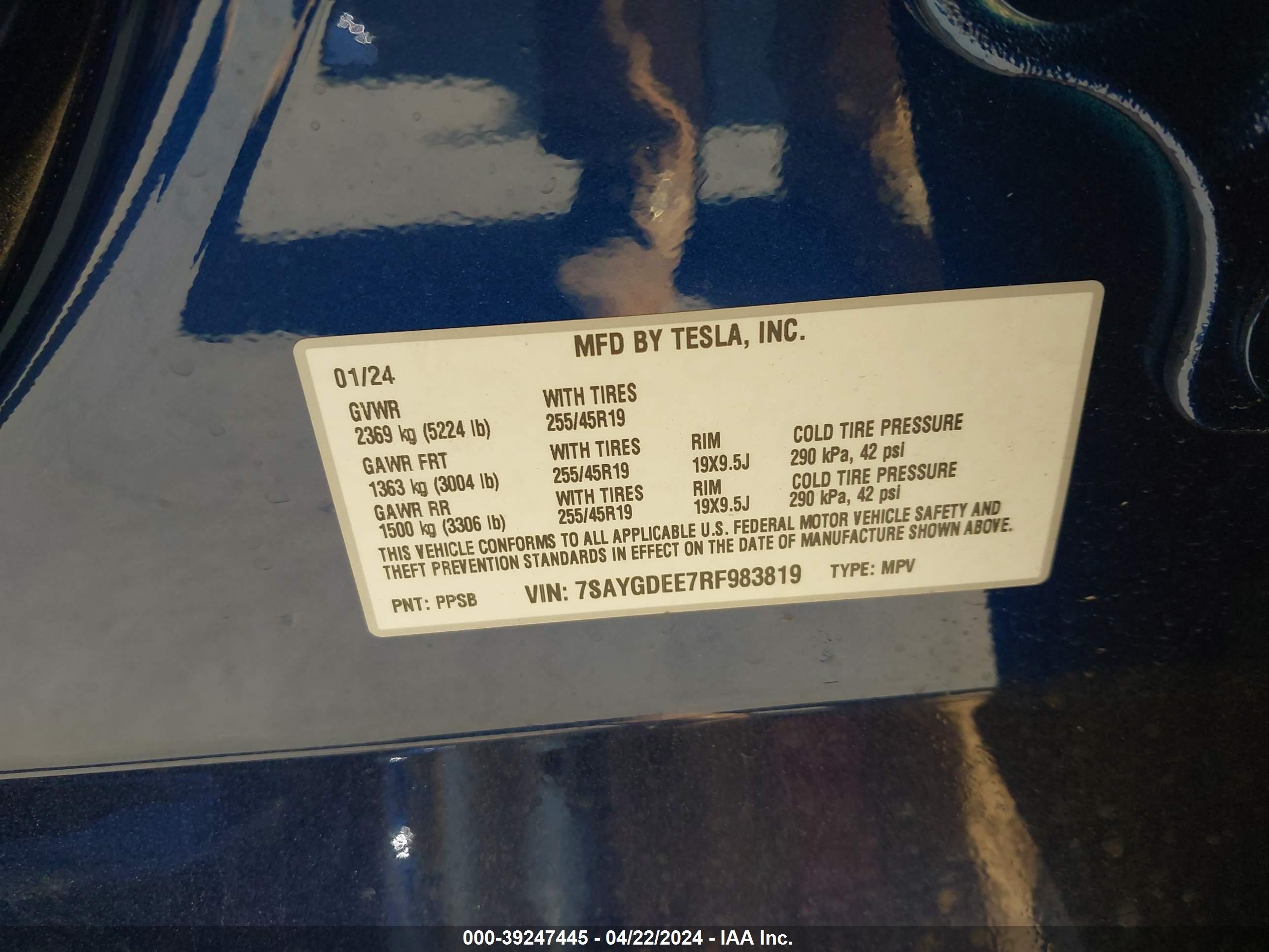 Photo 8 VIN: 7SAYGDEE7RF983819 - TESLA MODEL Y 